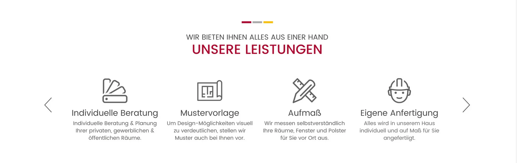 Service-Slider mit Symbolen zur Darstellung verschiedener Dienstleistungen.