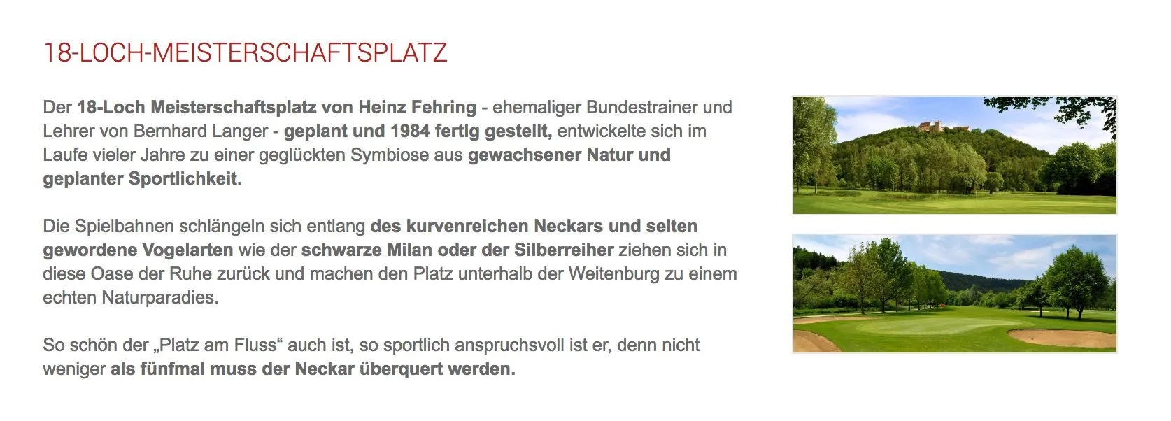 Screenshot einer von GKMB umgesetzten Website des GC Schloss Weitenburg mit Textbereich und zwei eingebundenen Bildern des Golfplatzes.