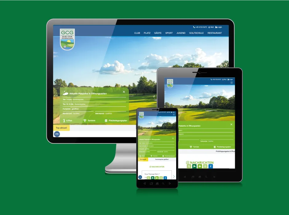 Von GKMB gestaltete Website des Golf Club Großensee mit freundlichem Erscheinungsbild.