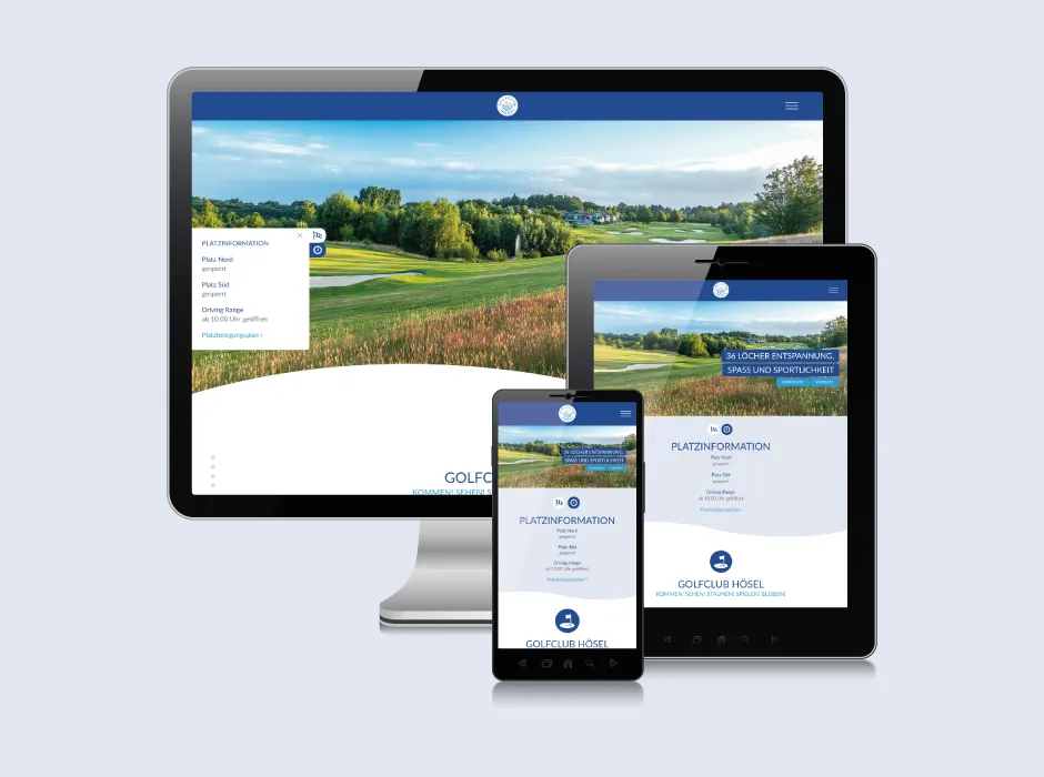 Screenshot der von GKMB betreuten Website des Golfclubs Hösel mit modernem Design.