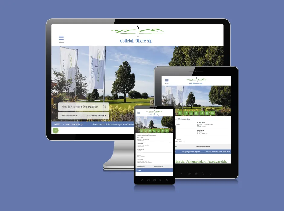 Screenshot der von GKMB entwickelten Website des Golfclubs Obere Alp.