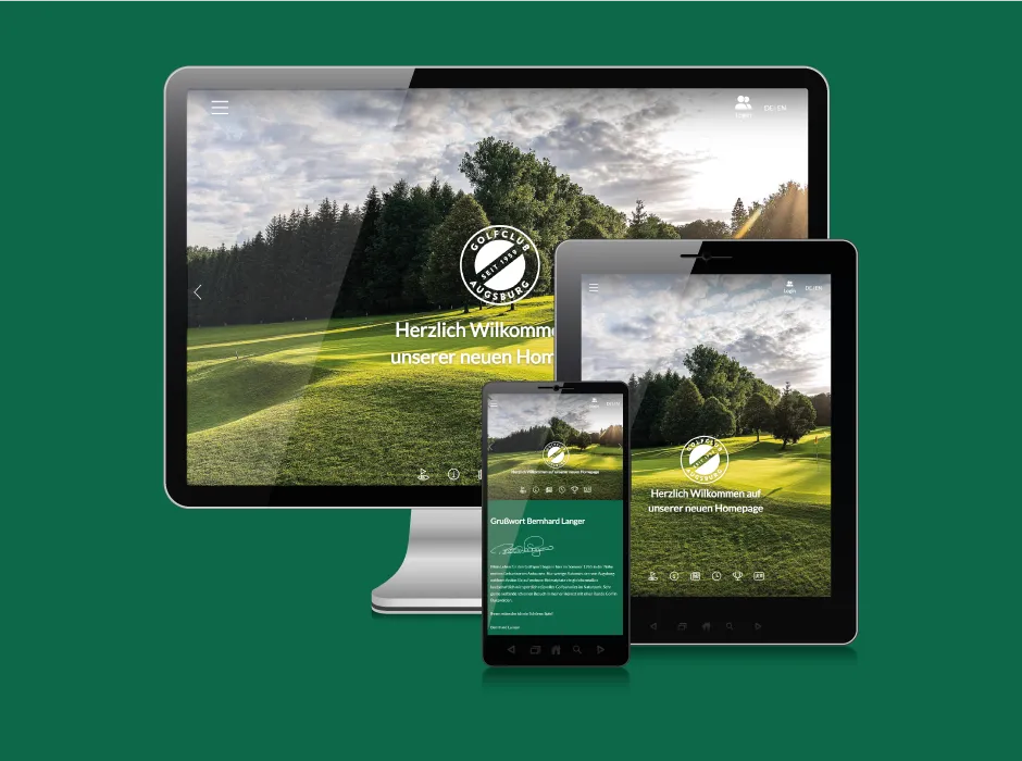 Screenshot der von GKMB entwickelten Website des Golfclubs Augsburg mit responsivem Design.