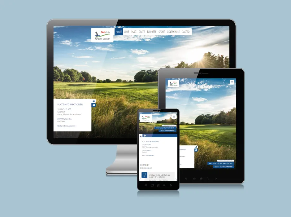 Screenshot der von GKMB betreuten Website des Golfclubs Rehburg-Loccum mit modernem Design.