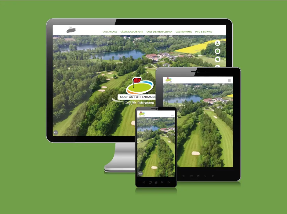 Startseite der von GKMB gestalteten Website des Golf-Clubs Ottenhausen unter dem Motto "Golf für Jedermann" mit großformatiger Bildwelt.