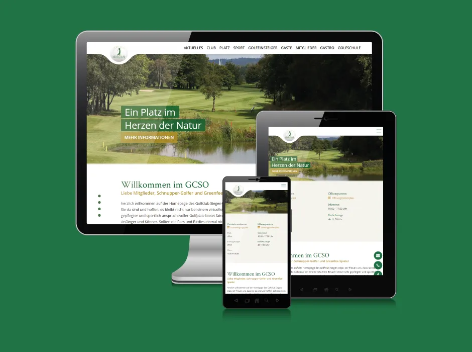 Screenshot der von GKMB umgesetzten Website des Golfclubs Siegen-Olpe.
