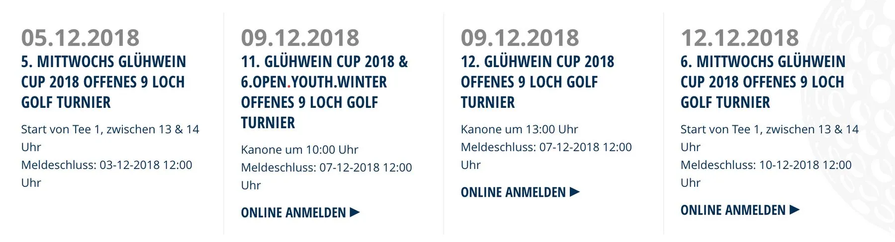 Veranstaltungsslider mit aktuellen Terminen und Turnierinformationen.