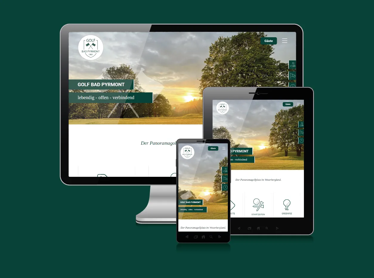 Von GKMB modernisierte Website des Golf-Clubs Bad Pyrmont mit responsivem Layout.