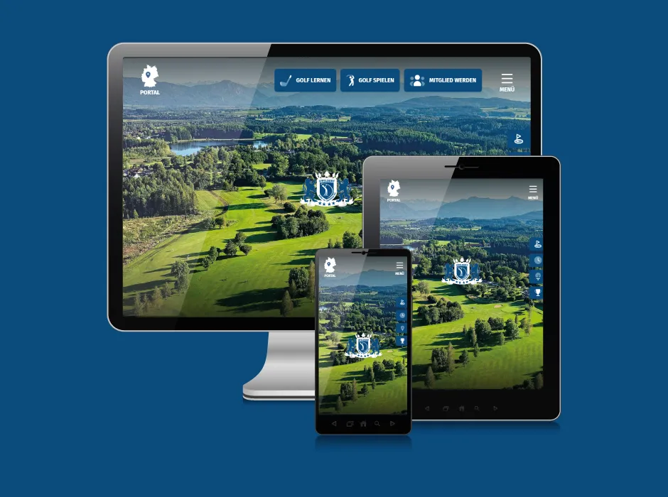 Screenshot der von GKMB entwickelten Website des Golfplatzes Iffeldorf mit großem Headerbild und modernem Layout.