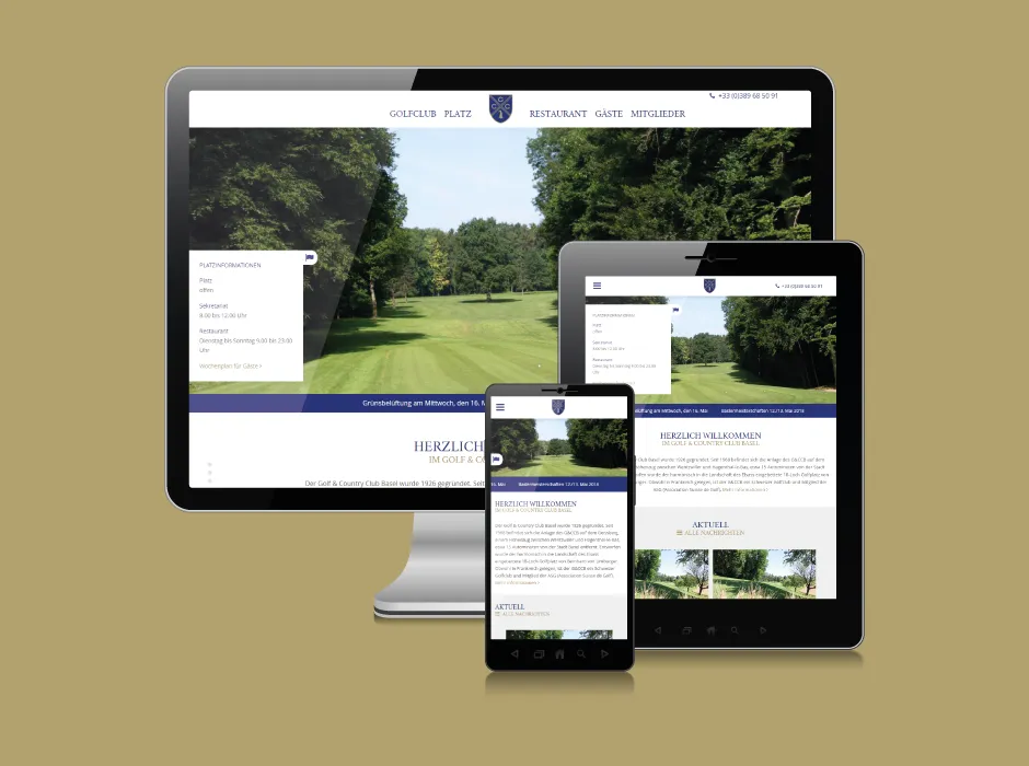 Screenshot der von GKMB umgesetzten Website des Golf & Country Club Basel.