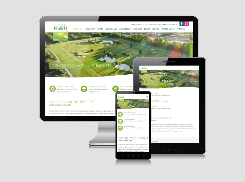 Moderne Website des Golfzentrums München Riem, entwickelt von GKMB.