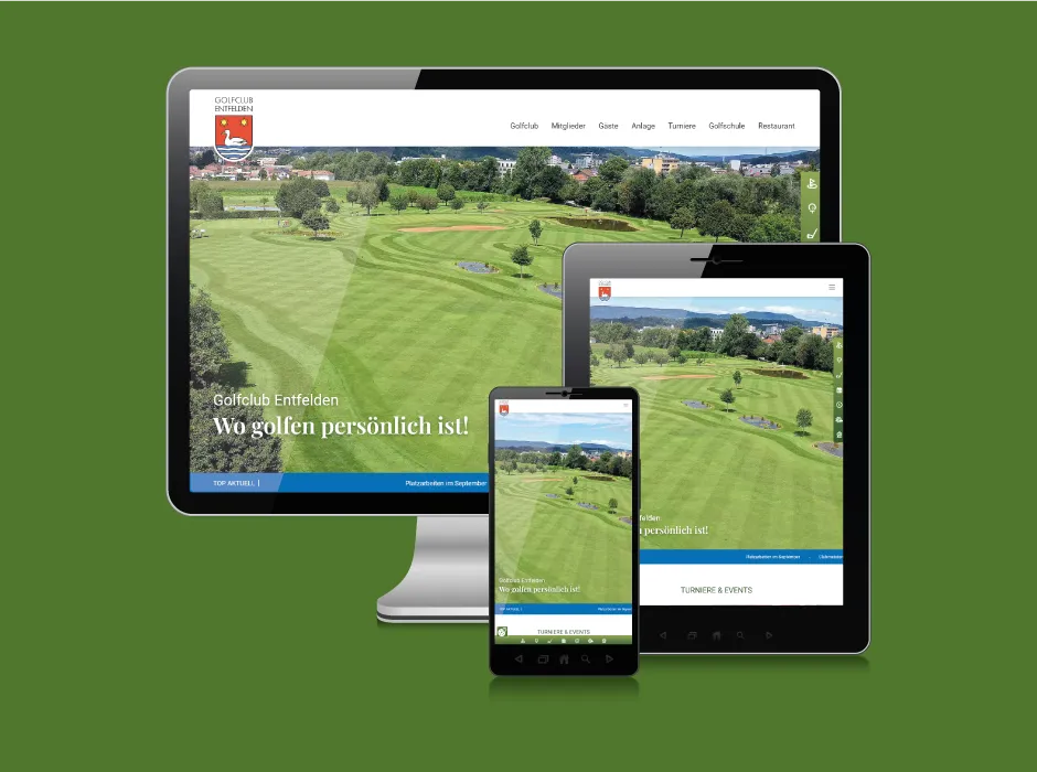 Von GKMB umgesetzte Website des Golfclubs Entfelden mit übersichtlicher Startseite.