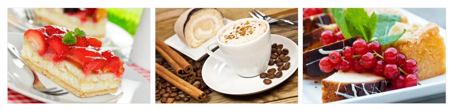 Screenshot einer von GKMB umgesetzten Website des Golf- und Hotel-Resorts Wittenbeck mit einem Bildarrangement aus mehreren Dessert- und Kaffeebildern.