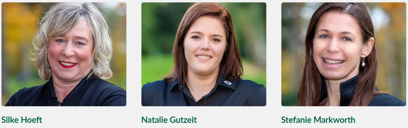 Screenshot einer von GKMB umgesetzten Website des Golfclub Hannover e. V. mit Mitarbeiterporträts und jeweils zugehöriger Bildunterschrift.