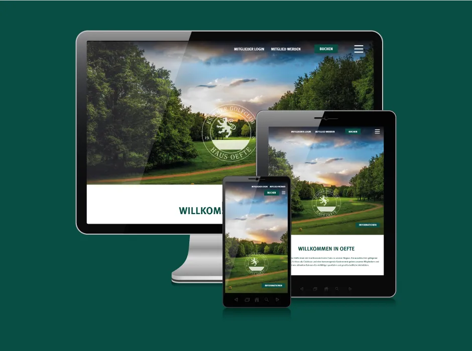 Screenshot der von GKMB entwickelten Website der Golfanlage Haus Oefte mit elegantem Design.