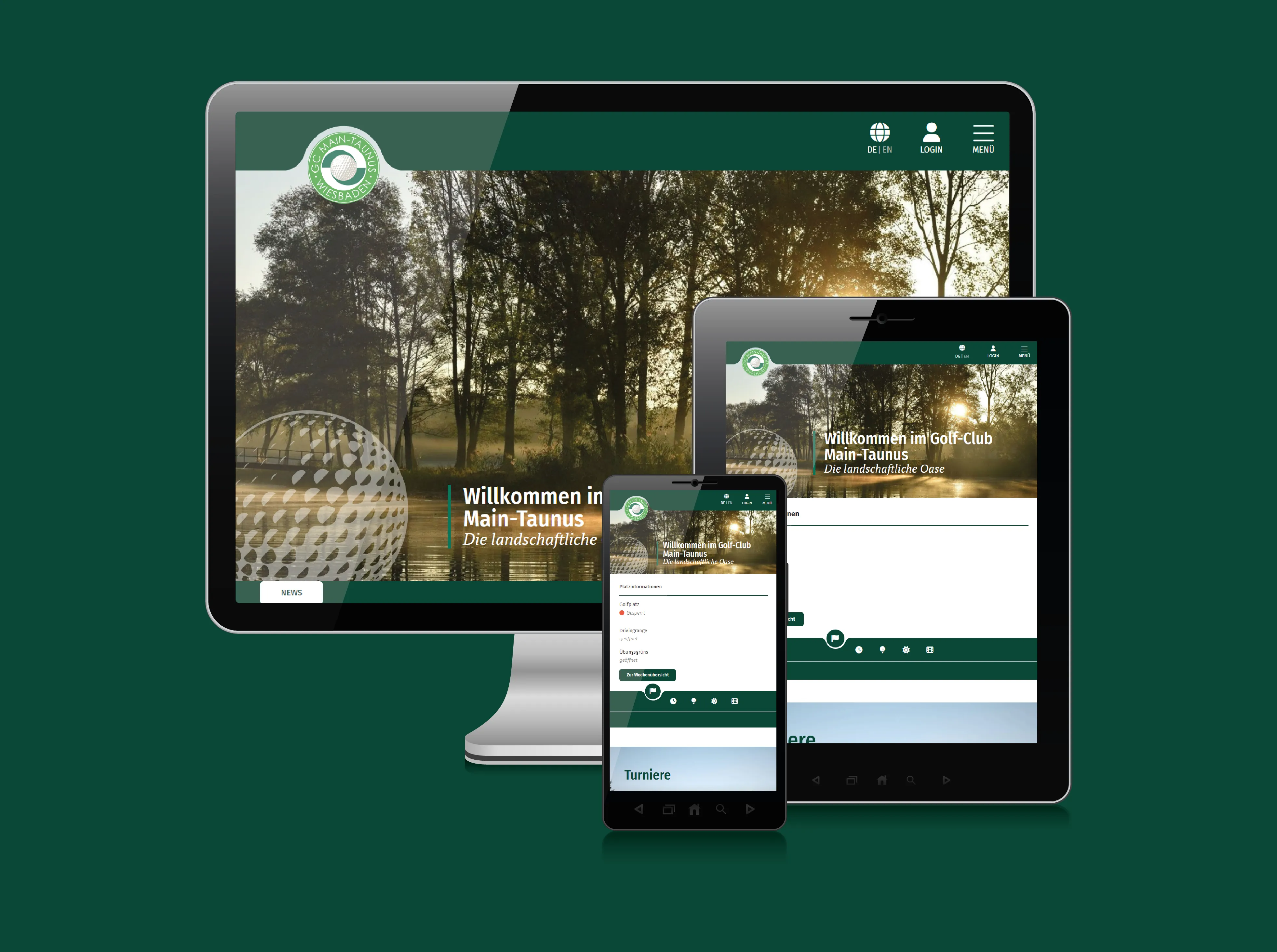 Von GKMB umgesetzte Website des Golfclubs Maintaunus mit übersichtlicher Startseite.