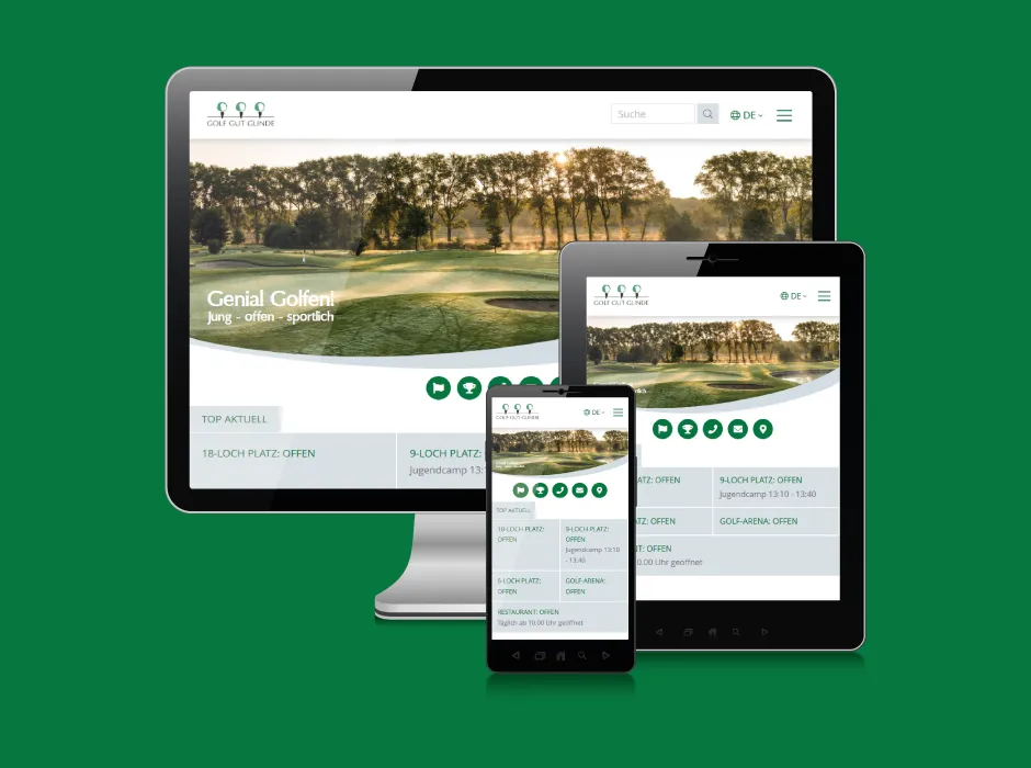 Von GKMB realisierte Website von Golf Gut Glinde mit klarer Navigation.