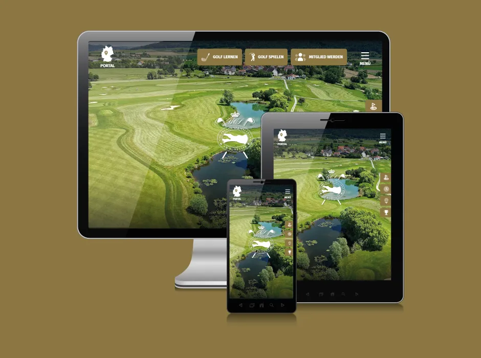 Screenshot der von GKMB umgesetzten Website des Golfplatzes Steisslingenmit Startseite und modernem Webdesign.