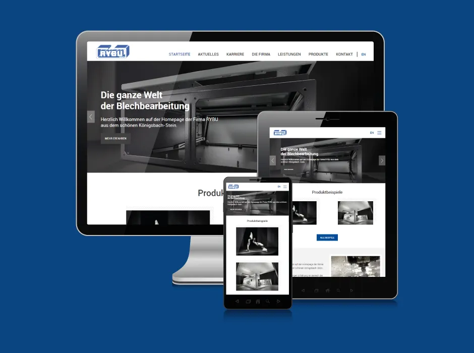 Von GKMB realisierte Website der RYBU GmbH mit Fokus auf Metallbearbeitung, Laserschneiden und Präzisionsfertigung.