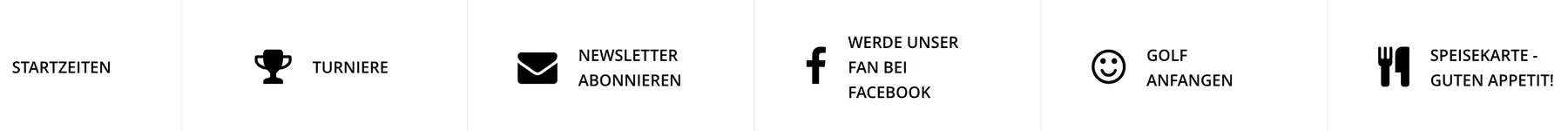 Screenshot einer von GKMB umgesetzten Website des GC Iffeldorf mit Shortcut-Icons für den schnellen Zugriff auf Service- und Informationsbereiche