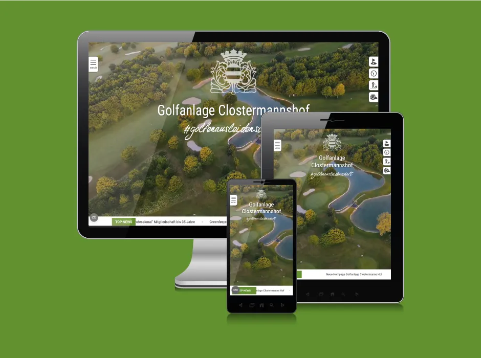 Von GKMB umgesetzte Website des Golfclubs Clostermannshof mit übersichtlicher Startseite.