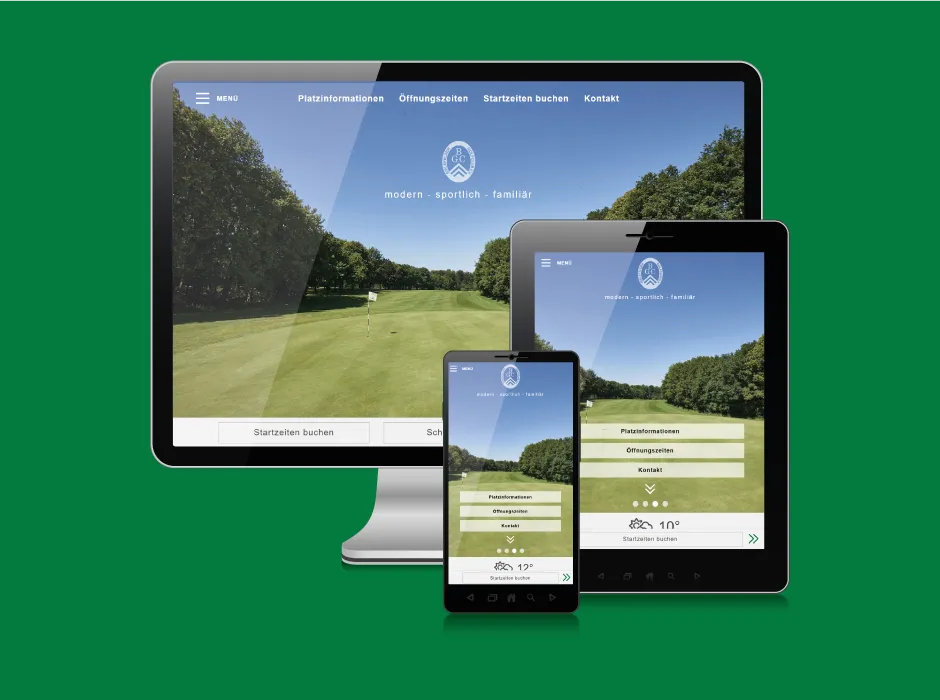 Startseite der von GKMB gestalteten Website des Bielefelder Golfclubs mit großformatiger Bildwelt.