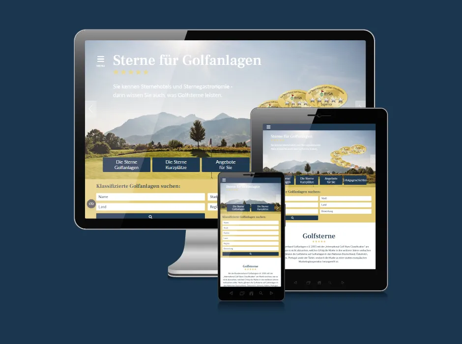 Von GKMB entwickelte Website der Initiative Golfsterne mit Bewertungsübersicht.