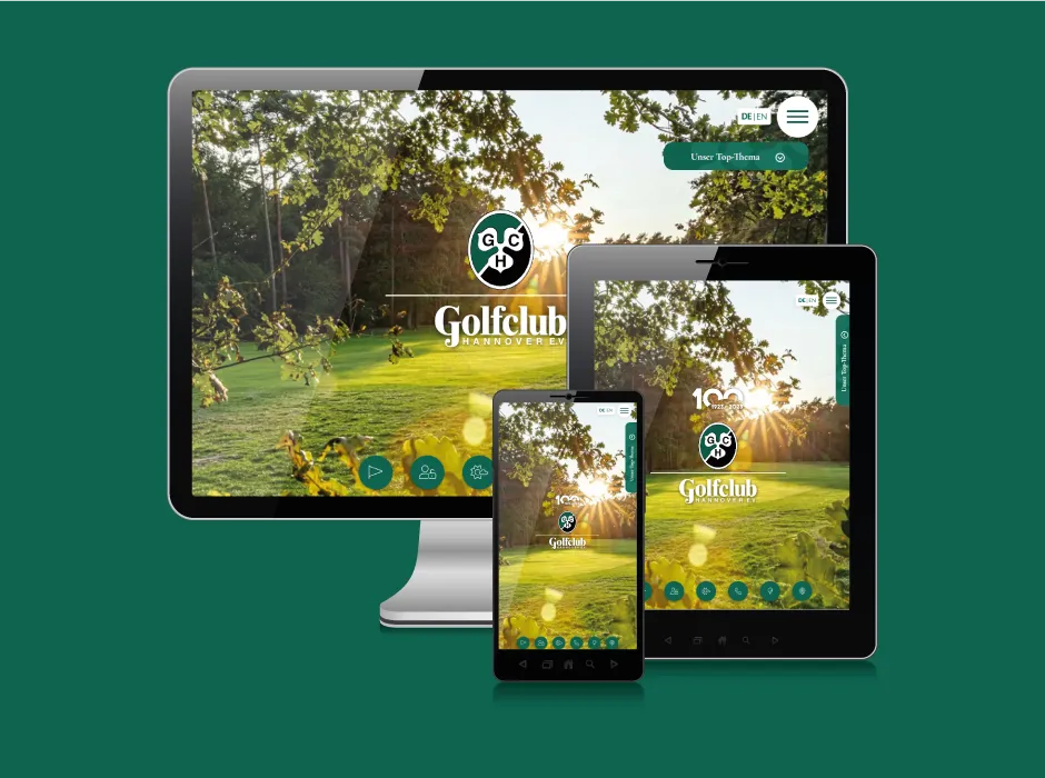 Startseite der von GKMB gestalteten Website des Golfclub Hannover mit großformatiger Bildwelt.