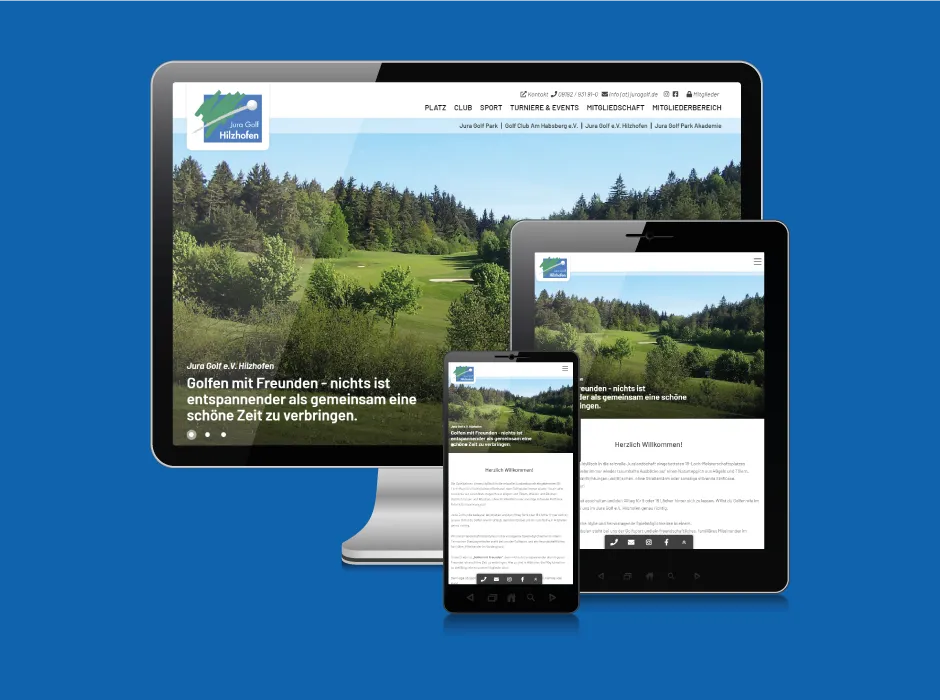 Moderne Vereinswebsite des Golf-Clubs Hilzhofen, umgesetzt von GKMB.