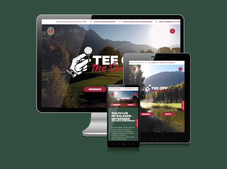 Screenshot der von GKMB entwickelten Website des Golfplatzes Interlaken mit Vollbild und modernem Layout.