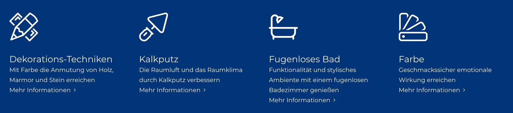 Screenshot einer von GKMB umgesetzten Website von Birkenberger-Pitz mit Shortcut-Icons zur übersichtlichen Darstellung verschiedener Leistungsbereiche