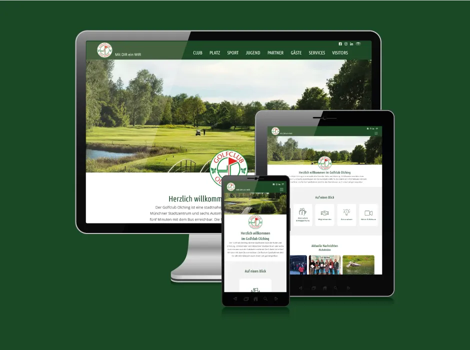Screenshot der von GKMB modernisierten Website des Golfclubs Olching mit klarer Seitenstruktur.