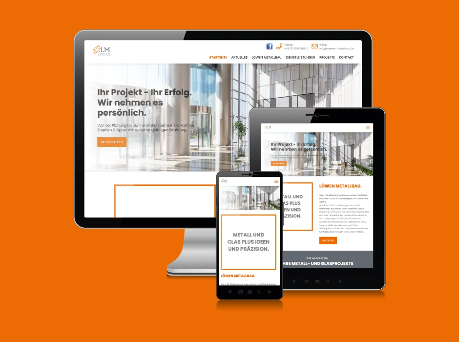 Moderne Website der LÖWEN Metallbau GmbH, umgesetzt von GKMB, mit Leistungen rund um Metall- und Glasbau.