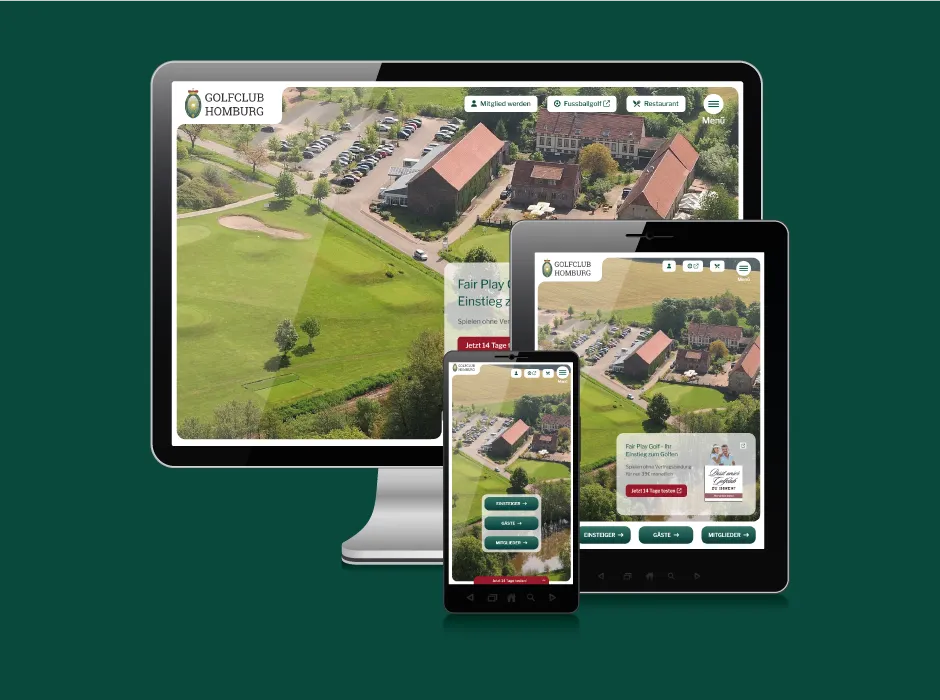 Moderne Startseite der von GKMB realisierten Website des Golfclubs Homburg/Saar Websweiler Hof.