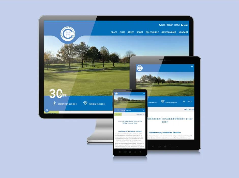 Moderne Website des Golfclubs Mülheim an der Ruhr, umgesetzt von GKMB.