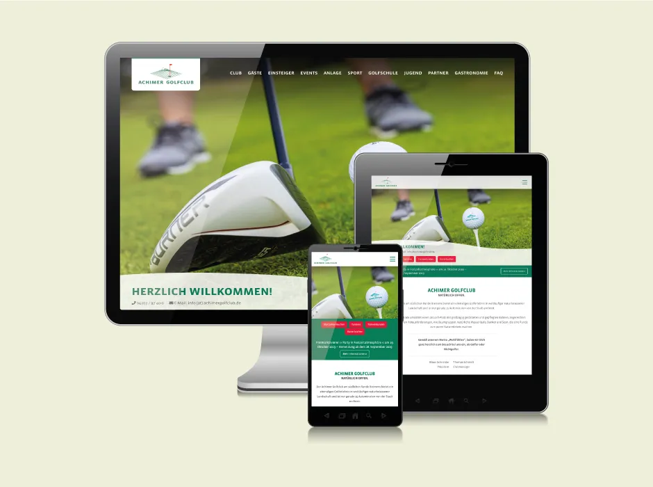 Screenshot der von GKMB gestalteten Website des Achimer Golfclubs mit modernem Clubdesign.