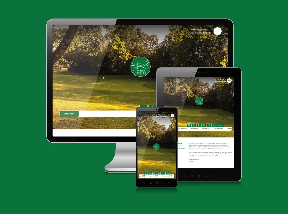 Von GKMB neu gestaltete Website des Golfclubs Heidental mit großflächigem Titelbild.