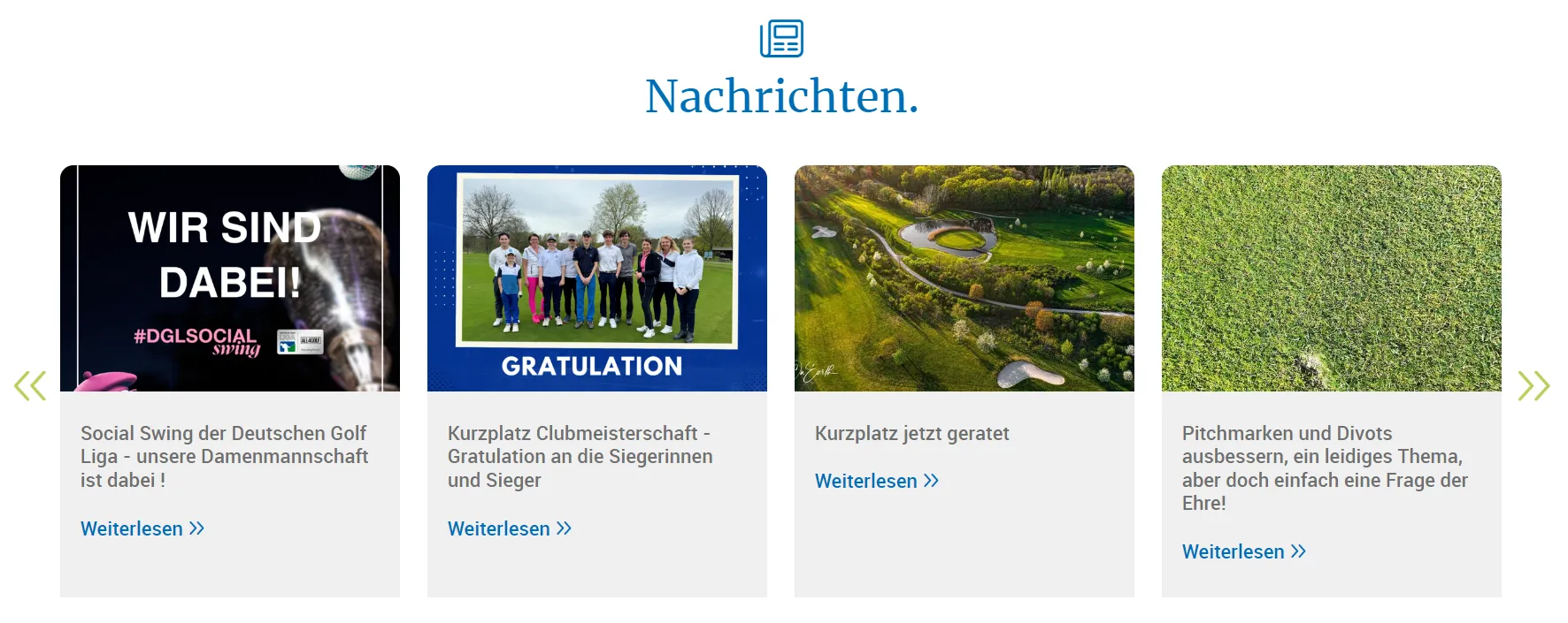 News-Slider mit Beitragsbild und Überschrift zu aktuellen Vereinsnachrichten.