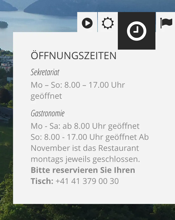 Vergrößerte Ansicht des vierfachen Info-Einklinkers auf der von GKMB umgesetzten Website von Golf Meggen.